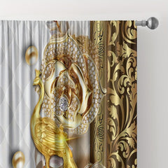 2pcs Golden Peacock Curtain Rod Pocket Top Window Drapes