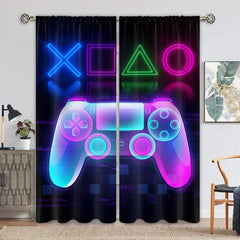 2pcs Gamepad Blackout Curtains for Playroom Bedroom Decor