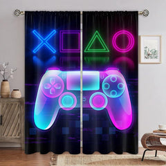 2pcs Gamepad Blackout Curtains for Playroom Bedroom Decor