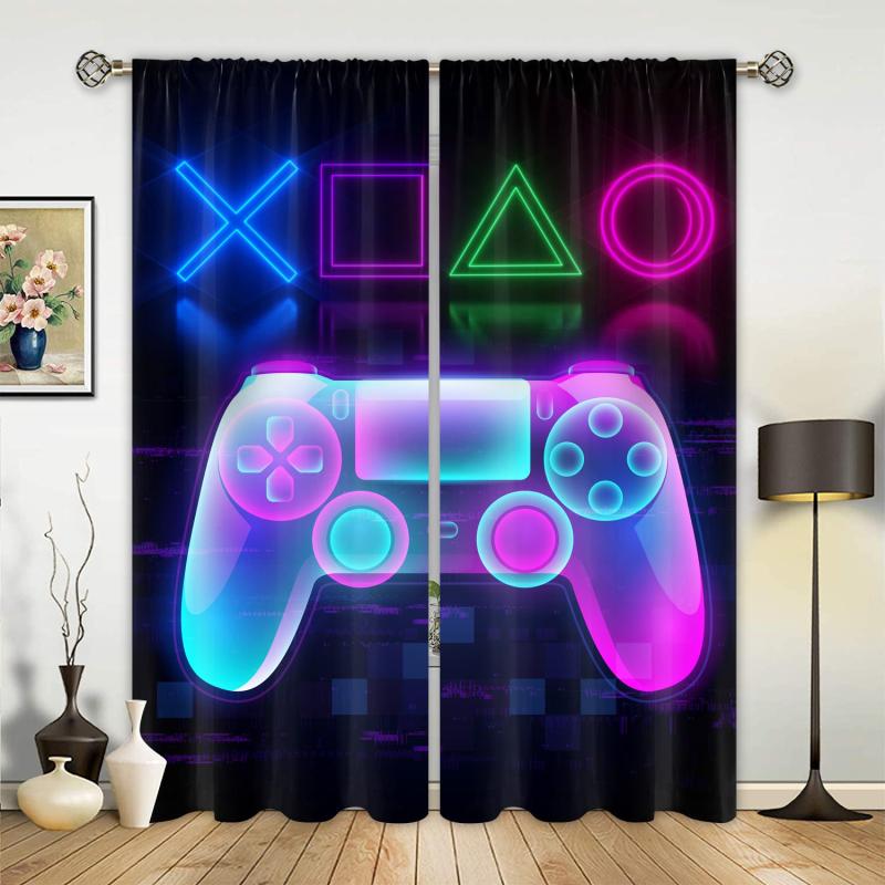 2pcs Gamepad Blackout Curtains for Playroom Bedroom Decor