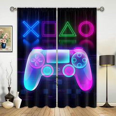 2pcs Gamepad Blackout Curtains for Playroom Bedroom Decor