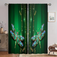 Butterfly Printed Rod Pocket Window Curtain Semi Blackout Decor - Set of 2 Panel
