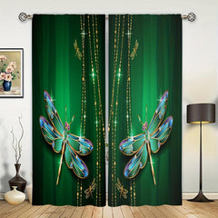 Butterfly Printed Rod Pocket Window Curtain Semi Blackout Decor - Set of 2 Panel