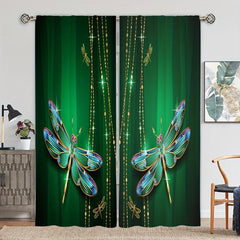 Butterfly Printed Rod Pocket Window Curtain Semi Blackout Decor - Set of 2 Panel