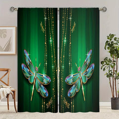 Butterfly Printed Rod Pocket Window Curtain Semi Blackout Decor - Set of 2 Panel