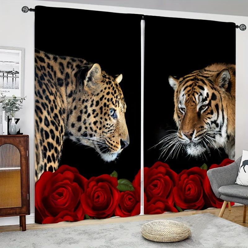 Red Floral Leopard Rose Curtains
