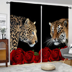 Red Floral Leopard Rose Curtains