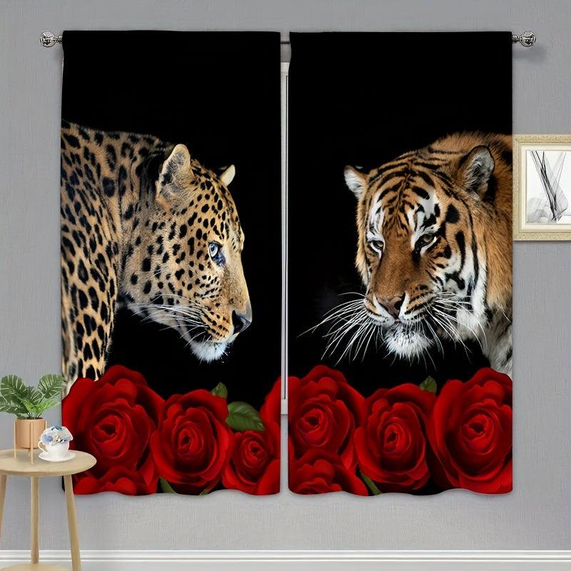 Red Floral Leopard Rose Curtains