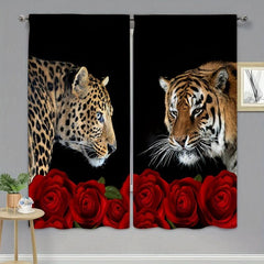 Red Floral Leopard Rose Curtains