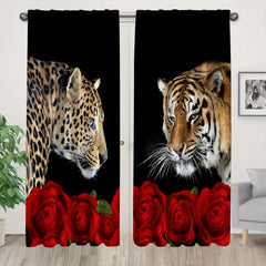 Red Floral Leopard Rose Curtains