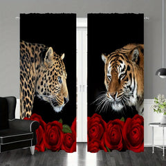 Red Floral Leopard Rose Curtains