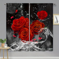2-Panel Roses Printed Curtain for Home Decor