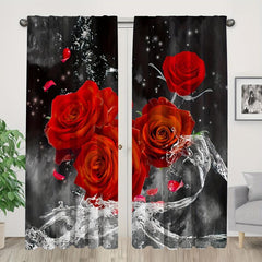 2-Panel Roses Printed Curtain for Home Decor