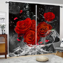 2-Panel Roses Printed Curtain for Home Decor