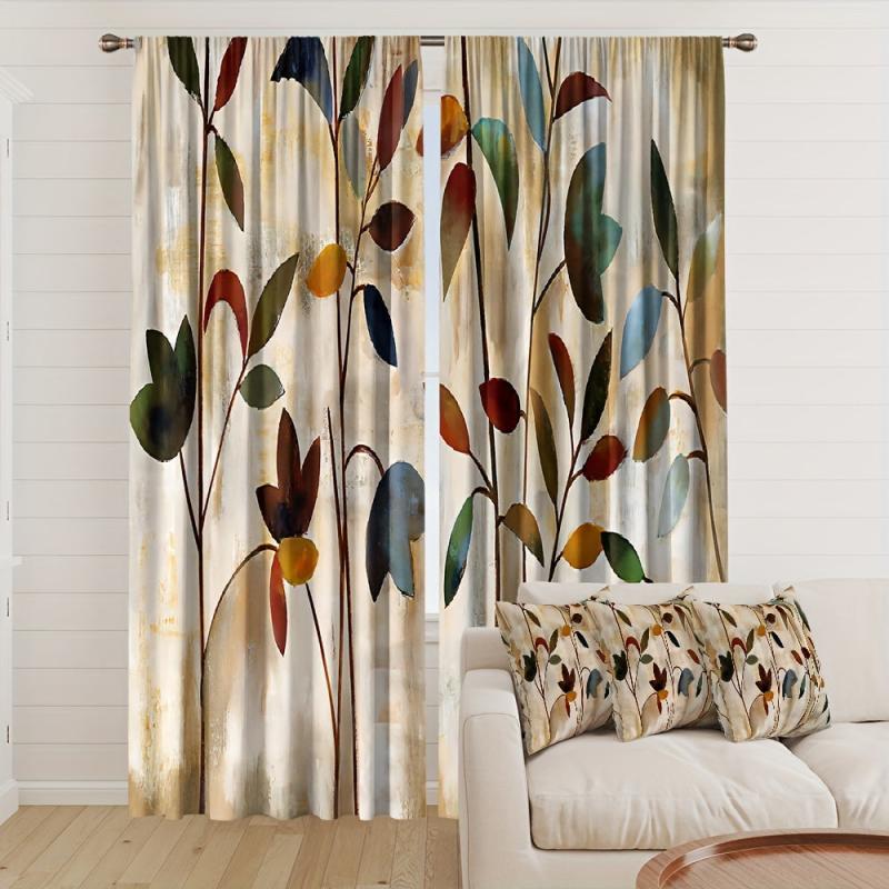 Autumn Leaves Rod Pocket Curtains for Home Decor