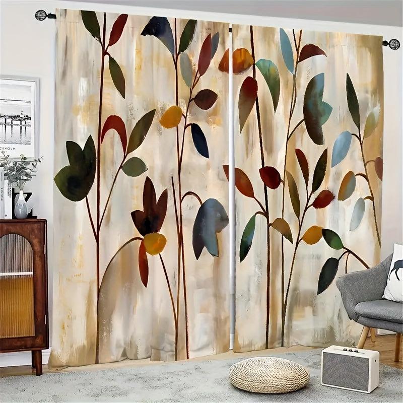 Autumn Leaves Rod Pocket Curtains for Home Decor