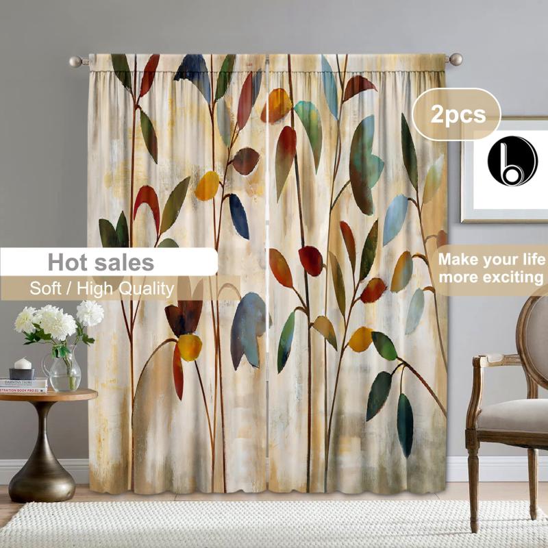 Autumn Leaves Rod Pocket Curtains for Home Decor