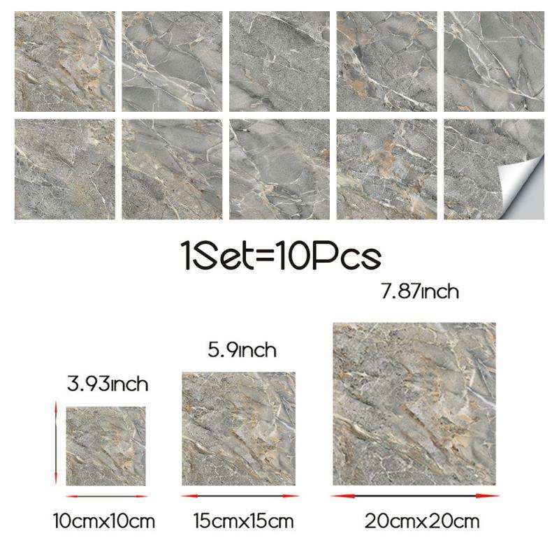10pcs Marble Tile Stickers Waterproof Decorative Marble Stickers