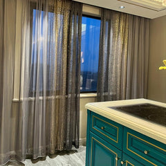 Golden Gradient Sequin Tulle Curtains for Living Room
