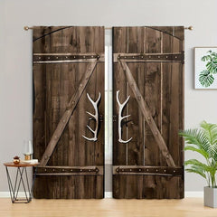 Vintage Wood Door Pattern Curtains Semi-Blackout Rod Pocket