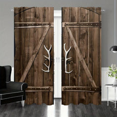 Vintage Wood Door Pattern Curtains Semi-Blackout Rod Pocket