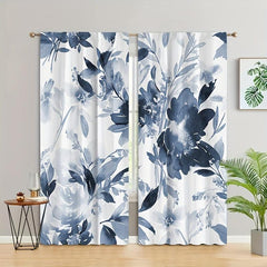2panels Flower Pattern Curtains Rod Pocket Semi Blackout Window Curtains