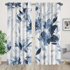 2panels Flower Pattern Curtains Rod Pocket Semi Blackout Window Curtains