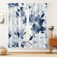 2panels Flower Pattern Curtains Rod Pocket Semi Blackout Window Curtains