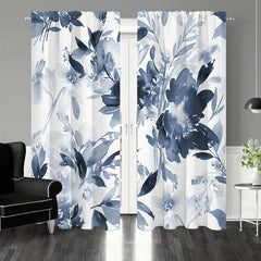 2panels Flower Pattern Curtains Rod Pocket Semi Blackout Window Curtains