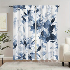 2panels Flower Pattern Curtains Rod Pocket Semi Blackout Window Curtains