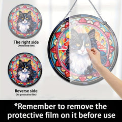 Acrylic Long Hair Cat Round Stain Window Hanging Pendant