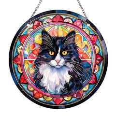 Acrylic Long Hair Cat Round Stain Window Hanging Pendant