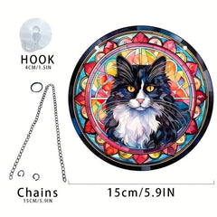 Acrylic Long Hair Cat Round Stain Window Hanging Pendant