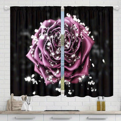 2pcs Red Roses Flower Pattern Curtain Blackout Rod Pocket Installation