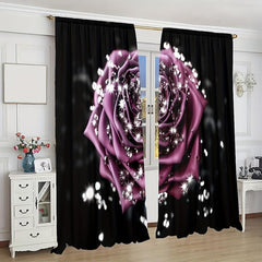 2pcs Red Roses Flower Pattern Curtain Blackout Rod Pocket Installation
