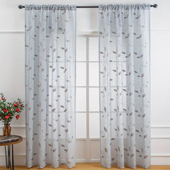 Leaf Pattern Curtains Embroidered Tulle Sheer Curtain