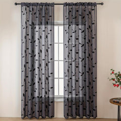 Leaf Pattern Curtains Embroidered Tulle Sheer Curtain