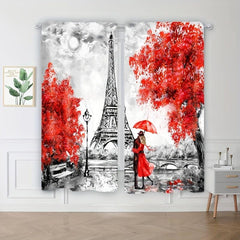 2pcs Paris Eiffel Tower Print Curtains Rod Pocket Top