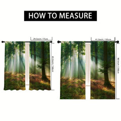 Morning Trees Forest Green Waterproof Curtains Set for Home Decor