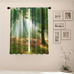 Morning Trees Forest Green Waterproof Curtains Set for Home Decor