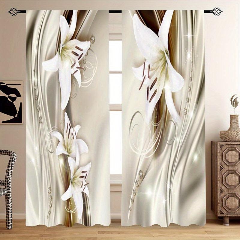 2pcs 3D Flower Pattern Sheer Curtain for Home Decor