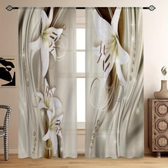 2pcs 3D Flower Pattern Sheer Curtain for Home Decor
