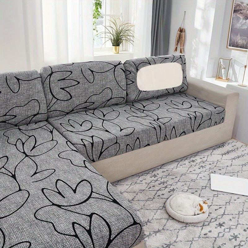 Gray Flower Elastic Sofa Slipcover Non-slip Furniture Protector