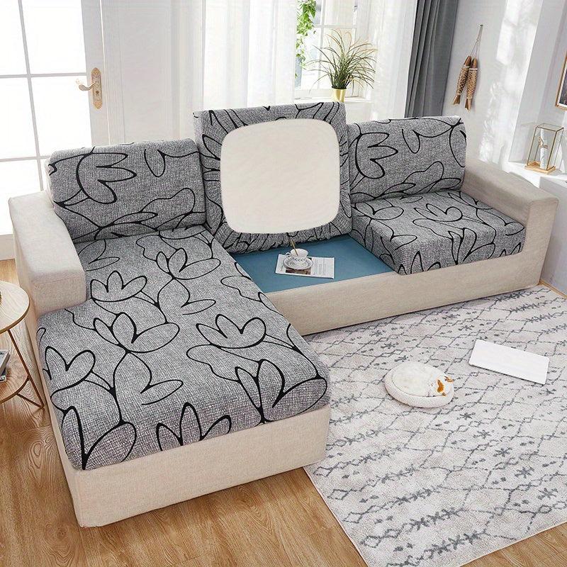 Gray Flower Elastic Sofa Slipcover Non-slip Furniture Protector
