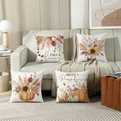 Autumn Throw Pillow Covers Pumpkin Wheat Sunflower Jar Thanksgiving Pillow