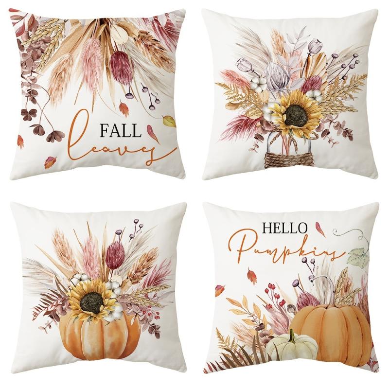 Autumn Throw Pillow Covers Pumpkin Wheat Sunflower Jar Thanksgiving Pillow