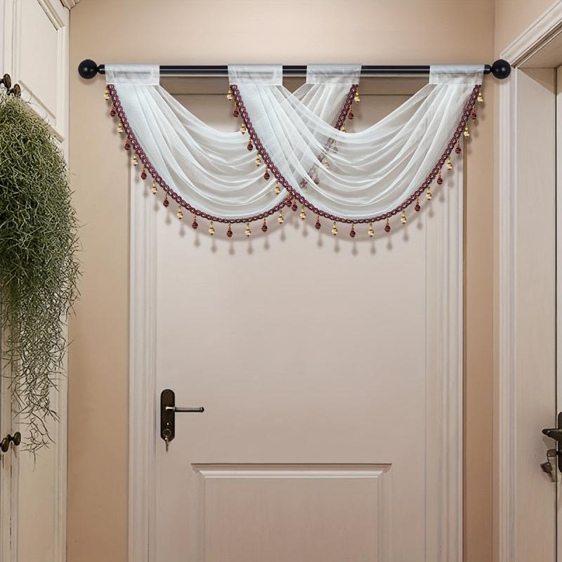 Translucent Wavy Valance Curtain with Beads Edge for Living Room Bedroom Window