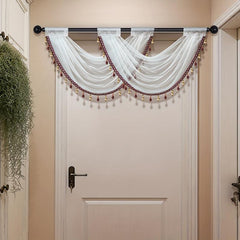 Translucent Wavy Valance Curtain with Beads Edge for Living Room Bedroom Window