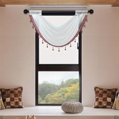 Translucent Wavy Valance Curtain with Beads Edge for Living Room Bedroom Window