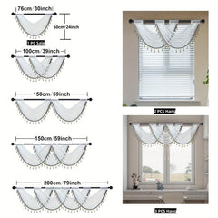 Translucent Wavy Valance Curtain with Beads Edge for Living Room Bedroom Window